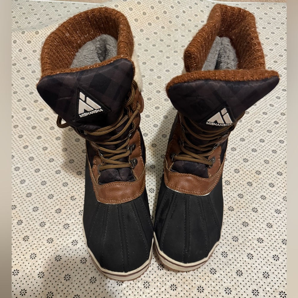 Mishansha Black and Brown Women’s Waterproof Snow Boots